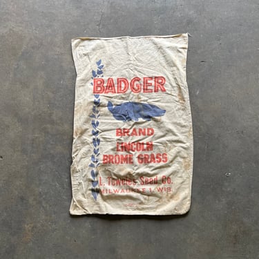 Vintage Large Badger State Brome Grass Seed Sack Farmhouse Textile 