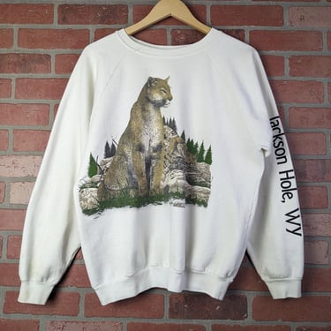 Vintage 90s Cougar / Mountain Lion ORIGINAL Nature Crewneck Sweatshirt - Large 