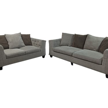 Biege Studded Cloth Couch And Loveseat Set