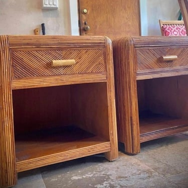 Vintage Modern Pair of Pencil Reed  Crespi Style Nightstands Bedside Tables 