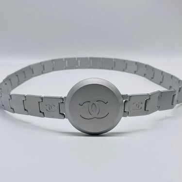 CHANEL Vintage Spring 1999 Silver CC Logo Disc Buckle Belt
