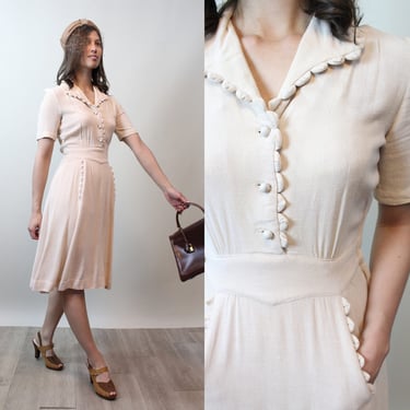 1940s linen POCKETS dress xs | new spring 