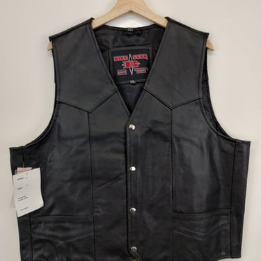 XXL 80’s Bike Star Leather Black Vest 1990s 1980s XX-Large Biker Fringe Hippie Suede Deadstock New With Tags Harley Davidson Motorcycle 