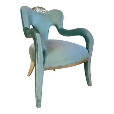 Caracole Modern Glam Turquoise Velvet Fontainebleau Arm Chair