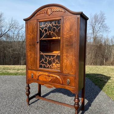 NEW - Rare Vintage Arched China Cabinet, Antique Hutch, Jacobean Style, Dining Room Furniture 