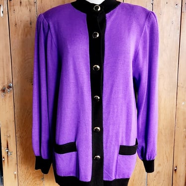 Vintage 80s St John Sweater Jacket Purple Knit 
