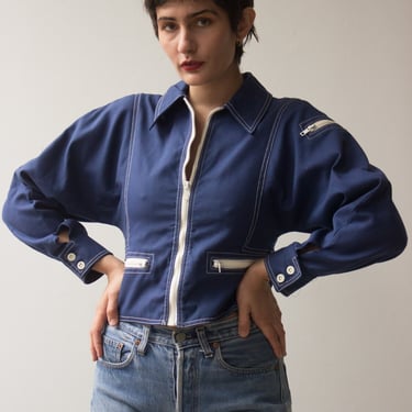 1970s White Stag Blue Contrast Stitch Zip Jacket by waywardcollection