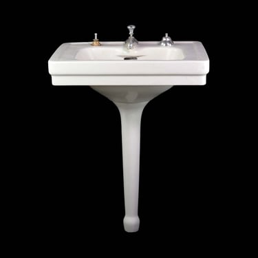 1920s White Porcelain Sink with Peg Leg Pedestal Base