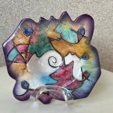 Vintage 1994 Art Pottery Bowl Abstract By Harris-Cies 7” X 1.5”. Made in USA 