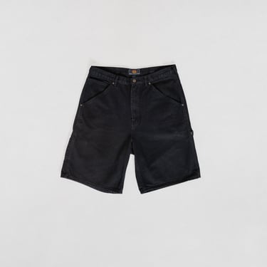 BLACK DENIM CARPENTER Shorts High Waist Baggy Fit Vintage Longline Jorts Jean / 45.5 Inch Hips  / Size 15 16 
