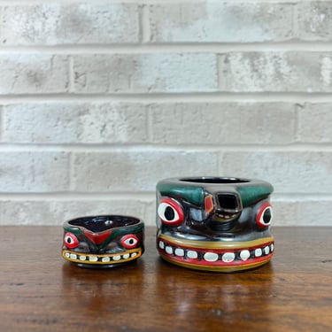 Vintage Redware Tiki Totem Tea Set - Unique and Charming, Two Delightful Pieces! 