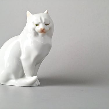 Herend figurines, porcelain kitty cat figurine, Collectible Hungarian porcelain white persian cat, Crazy cat lady gift 