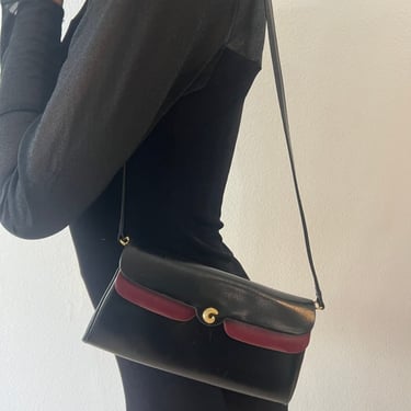 Vintage Black Leather Shoulder Bag Made In France by VintageRosemond