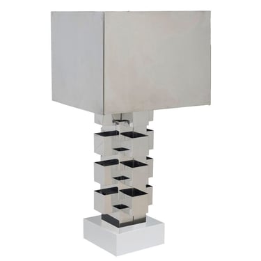 Brutalist Chrome Interlaced Column Sculpture Table Lamp by Curtis Jere 
