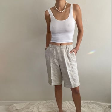 vintage linen silk cuffed pleated trouser shorts - oatmeal 