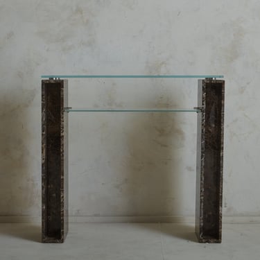 Two-Tier Marble + Glass Console Table, Italy 1980s