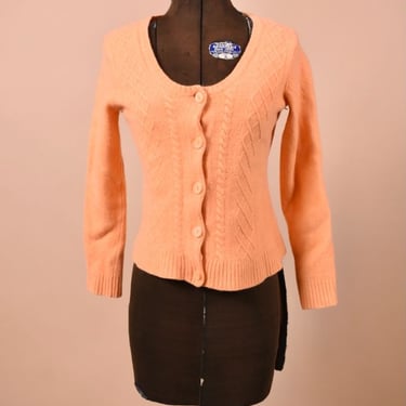 Orange Cashmere Blend Cropped Cardigan Sweater By Talbots, S/M