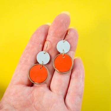 Pink + Red Orbit Leather Earrings - Colourful Retro Statement Earrings 