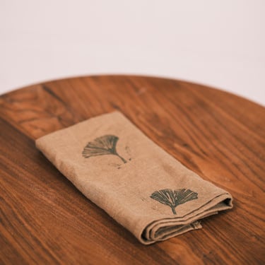 tan ginkgo leaf tea towel