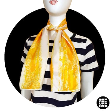 Abstract Vintage 60s 70s Yellow White Long Scarf 