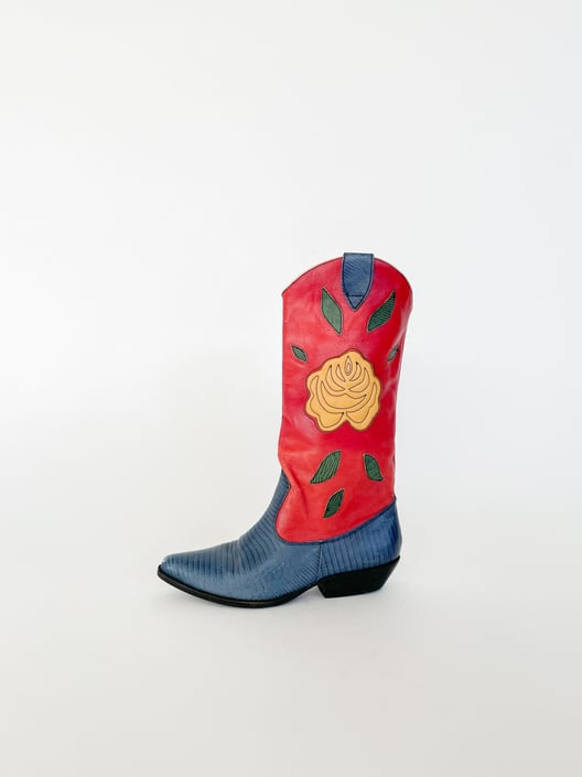 Flower Embossed Cowboy Boots (8-8.5)