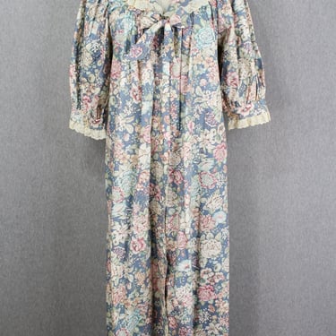 1980s 1990s - Cottage Core Floral Kaftan by KOMAR - Floral Muumuu - Robe - House Dress - Size M 