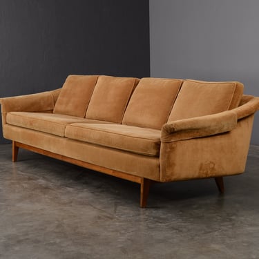 8.5ft Caramel Brown Velvet Chenille Mid Century Modern Sofa Couch 