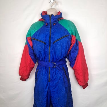 Vintage 90s Blue Color Block Ski Suit 