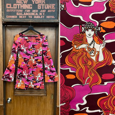 Vintage 1960’s Trippy Psychedelic Lady Go Go Mini Dress, Pop Art, Mod, Hippie, Woodstock, 1960s, 1970s, Go Go, Pop Art, Psychedelic, Trippy, 