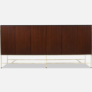Paul McCobb "Irwin Collection" Credenza with Travertine Stone Top & Brass Accents