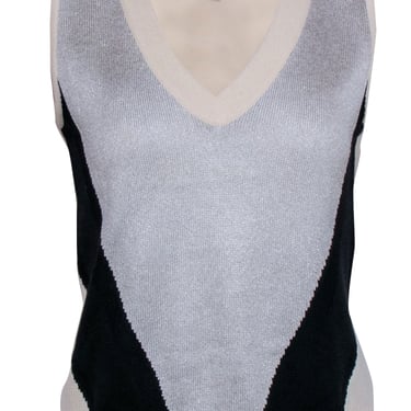 St. John - Black and Silver Shimmer Sweater Vest Sz P