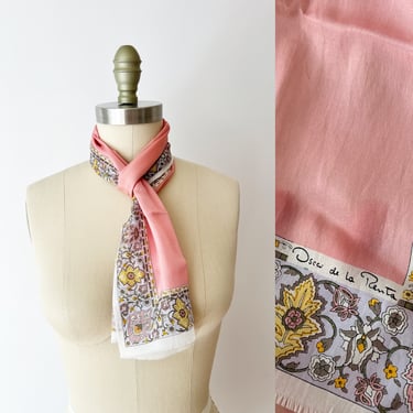 1980s Oscar De La Renta Vintage Silk Scarf with Metallic Gold on Pink 