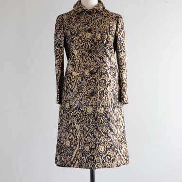Elegant 1960's Silk Brocade Baroque Evening Coat &amp; Matching Dress / M