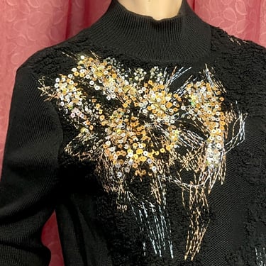 Luxe Metallic Sequin Sweater, Lurex Embroidery, Glitzy Top, Pull Over 