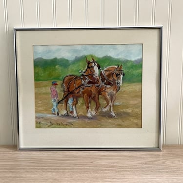 Draft horses drawing by Patricia Powers Kessler - framed artwork 