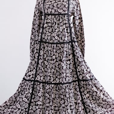 Bohemian 1970's Black & White Paisley Print Cotton Dress / Sz ML