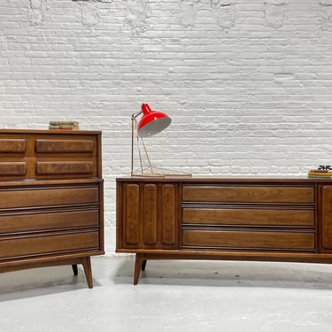 Walnut Mid Century MODERN Burled BEDROOM SET, c. 1960's 