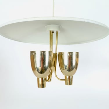1960s Metal and Brass Modernist Chandelier with  Large Dome
