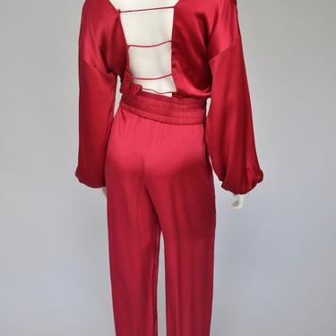 1980s silk jumpsuit with open back S/M 