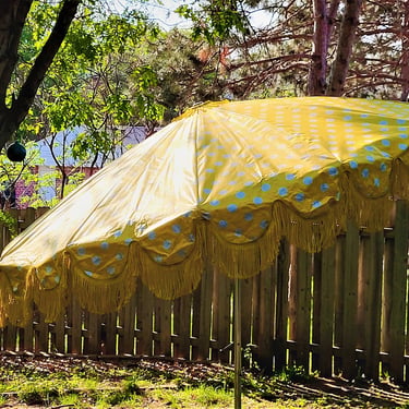 dot patio umbrellas Groovy Sunmaster Yellow and White Polka Dot Fringe | Reds Rusty Relics -  Blaine, MN