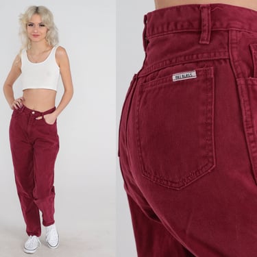 Burgund Mom Jeans 90s Tapered Jeans High Waisted Rise Denim Pants Retro Streetwear Oxblood Red Basic Vintage 1990s Bill Blass Small S 27 