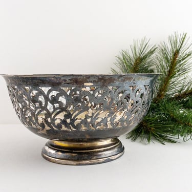 Vintage Silverplate Pedestal Bowl, Aged Patinaed Silver Plate Bowl 