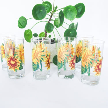 6 Vintage Sunflower Tumblers Water Glasses 