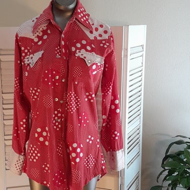 Vintage 70s H Bar C Ranchwear Western Shirt Long Tail  Pearl Snap /Contrast Yoke / Dagger Collar / Punkadelic 