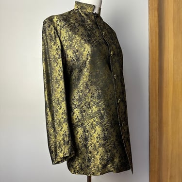 Rare 1960’s Mod Nehru suit jacket~ gold & black marbled pattern shiny gold unique ultra mod design~ size SM 38 