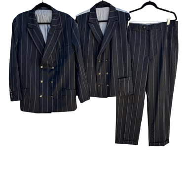 Sergio Valentino Diamond Mens Italian Wool 3-Piece Pinstripe Double Breasted Suit