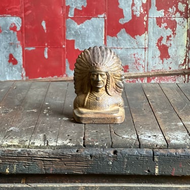 Antique American Indian Chief Cast Iron Bookend 