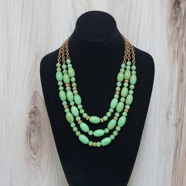 Chrysoprase Triple Strand Necklace - One of a Kind 