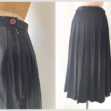 Vintage ‘80s ‘90s Stephen Keane 100% silk pleated skirt | black silk midi skirt, Dark Academia, S/M 