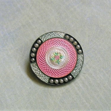 Antique Sterling Enamel Pin Brooch With Pearls, Sterling Guilloche Enamel Pin, Old Sterling Pin With Half Pearls (#4171) 